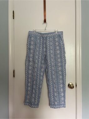 LOFT Light Blue Embroidered Drawstring Waist Pants